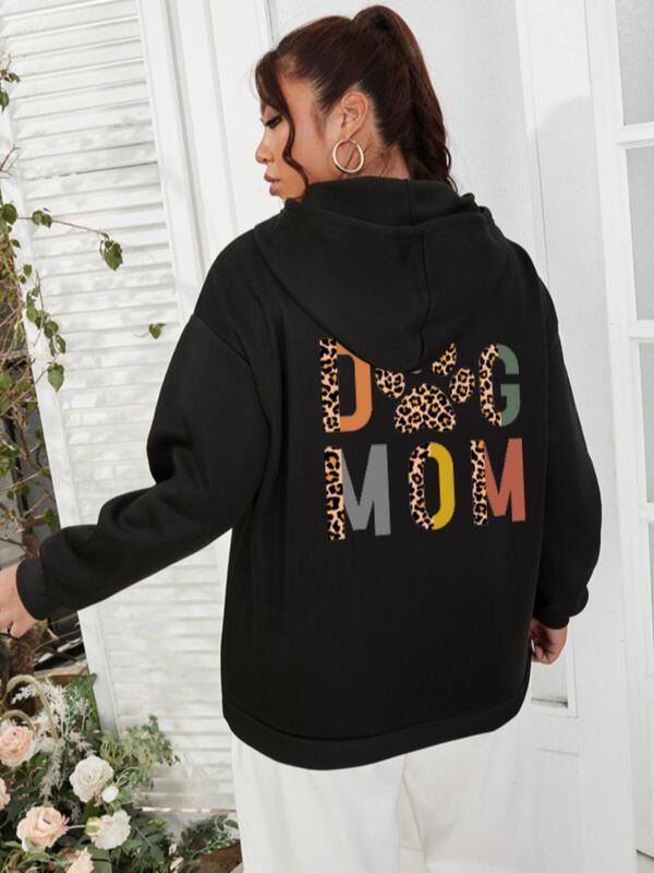 Women'WB shield Letter Print Drop Shoulder Drawstring Pocket Hoodie, Fashion Casual Hooded Long Sleeve Sweatshirt For...