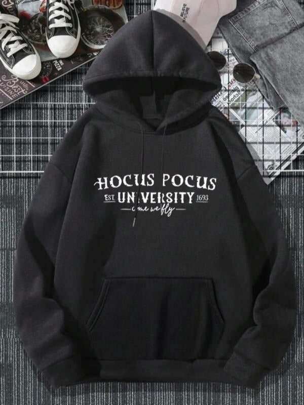 Women'WB shield Letter Print Drop Shoulder Drawstring Pocket Hoodie, Fashion Casual Hooded Sweatshirt For Daily Wear,...