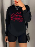 Women'WB shield Letter Print Drop Shoulder Fleece Sweatshirt, Casual Long Sleeve Round Neck Pullover for Spring & Fall,...
