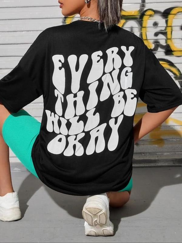 Women'WB shield Letter Print Drop Shoulder Graphic T-Shirt, Summer TNF Women, Casual Half Sleeve Round Neck Tee for...