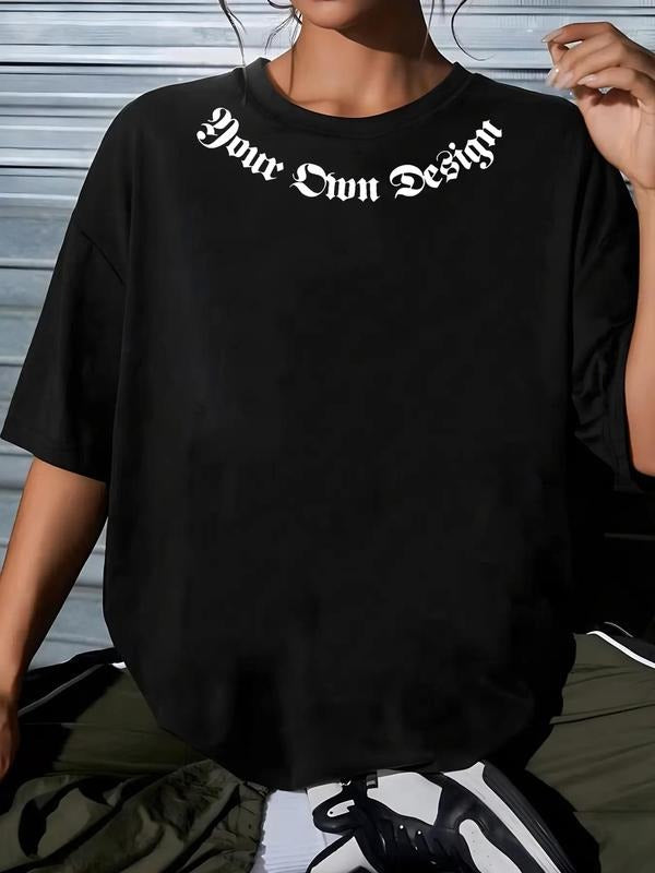 Women'WB shield Letter Print Drop Shoulder Graphic Tee, Summer TNF Women, Casual Half Sleeve Round Neck T-shirt for...