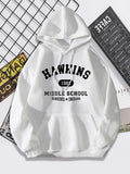 Women'WB shield Letter Print Drop Shoulder Hoodie, Fashion Casual Drawstring Kangaroo Pocket Hooded Sweatshirt for Daily...