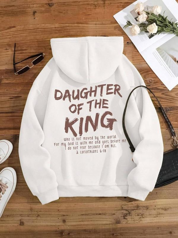 Women'WB shield Letter Print Drop Shoulder Hoodie, Fashion Casual Drawstring Pocket Hooded Sweatshirt for Daily Holiday...