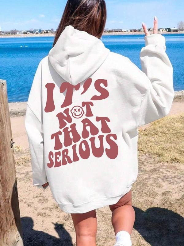 Women'WB shield Letter Print Drop Shoulder Hoodie, Fashion Casual Drawstring Pocket Hooded Sweatshirt for Daily Holiday...