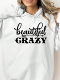 Women'WB shield Letter Print Drop Shoulder Hoodie, Fashion Casual Drawstring Pocket Hooded Sweatshirt for Daily Holiday...