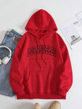 Women'WB shield Letter Print Drop Shoulder Hoodie, Fashion Casual Drawstring Pocket Hooded Sweatshirt for Daily Holiday...