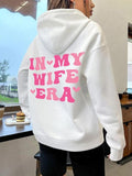 Women'WB shield Letter Print Drop Shoulder Hoodie, Fashion Casual Drawstring Pocket Hooded Sweatshirt for Daily Holiday...
