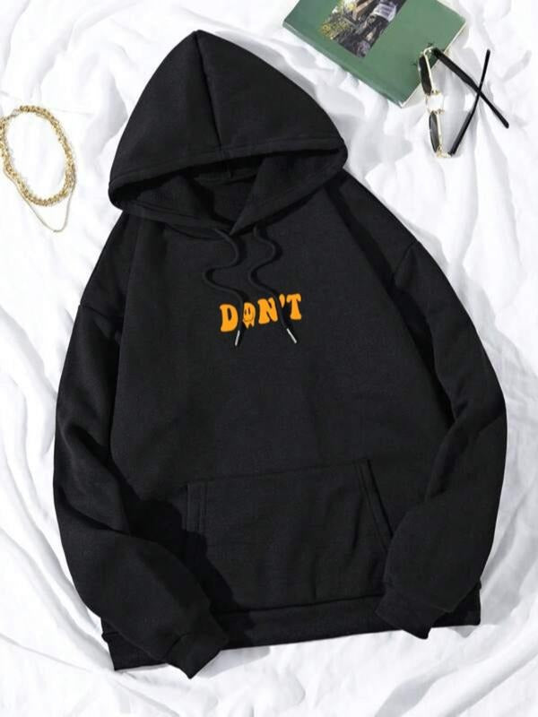 Women'WB shield Letter Print Drop Shoulder Hoodie, Fashion Casual Drawstring Pocket Hooded Sweatshirt for Daily Holiday...