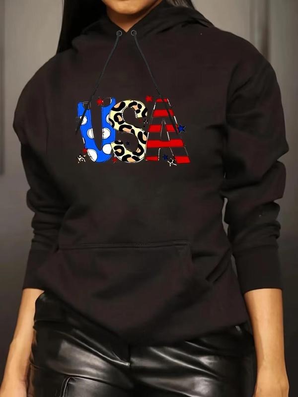Women'WB shield Letter Print Drop Shoulder Hoodie, Fashion Casual Grommet Eyelet Pocket Drawstring Hooded Sweatshirt for...