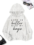 Women'WB shield Letter Print Drop Shoulder Hoodie, Fashion Casual Hooded Sweatshirt for Daily Holiday Outdoor Wear,...