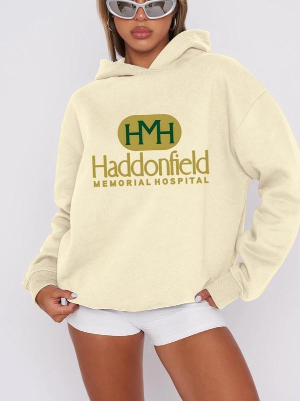 Women'WB shield Letter Print Drop Shoulder Hoodie, Fashion Casual Hooded Sweatshirt for Daily Holiday Outdoor Wear,...