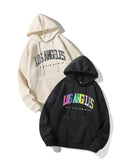 Women'WB shield Letter Print Drop Shoulder Hoodie, Fashion Casual Long Sleeve Drawstring Pocket Hooded Sweatshirt for...
