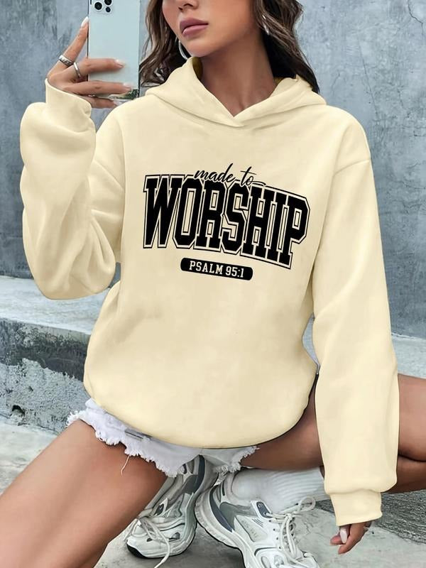 Women'WB shield Letter Print Drop Shoulder Hoodie, Fashion Casual Long Sleeve Hooded Sweatshirt For Daily Outdoor Wear,...