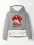 Women'WB shield Letter Print Drop Shoulder Long Sleeve Hoodie Top, Fashion Casual Hooded Top for Daily Holiday Outdoor...