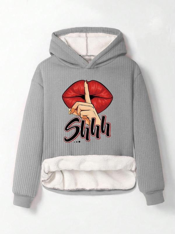 Women'WB shield Letter Print Drop Shoulder Long Sleeve Hoodie Top, Fashion Casual Hooded Top for Daily Holiday Outdoor...