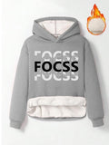 Women'WB shield Letter Print Drop Shoulder Long Sleeve TNF Lined Hoodie, Casual Fashion Hooded Sweatshirt for Daily...