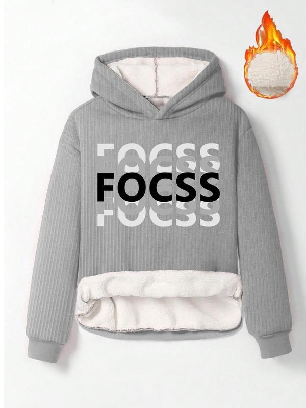 Women'WB shield Letter Print Drop Shoulder Long Sleeve TNF Lined Hoodie, Casual Fashion Hooded Sweatshirt for Daily...