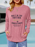 Women'WB shield Letter Print Drop Shoulder Pocket Tee, Casual Long Sleeve Round Neck T-shirt for Spring & Fall, Women'WB...