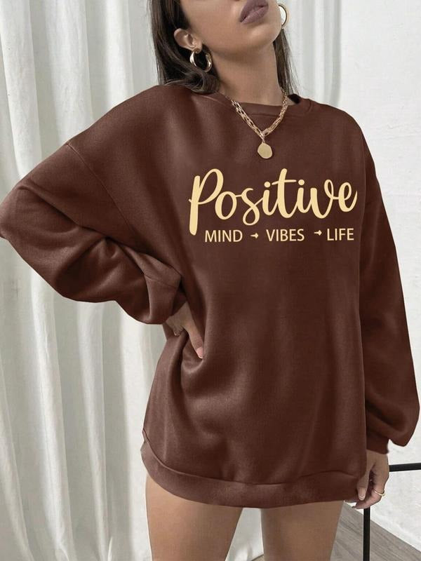 Women'WB shield Letter Print Drop Shoulder Pullover, Casual Fashion Round Neck Sweatshirt for Daily Holiday Outdoor Wear,...
