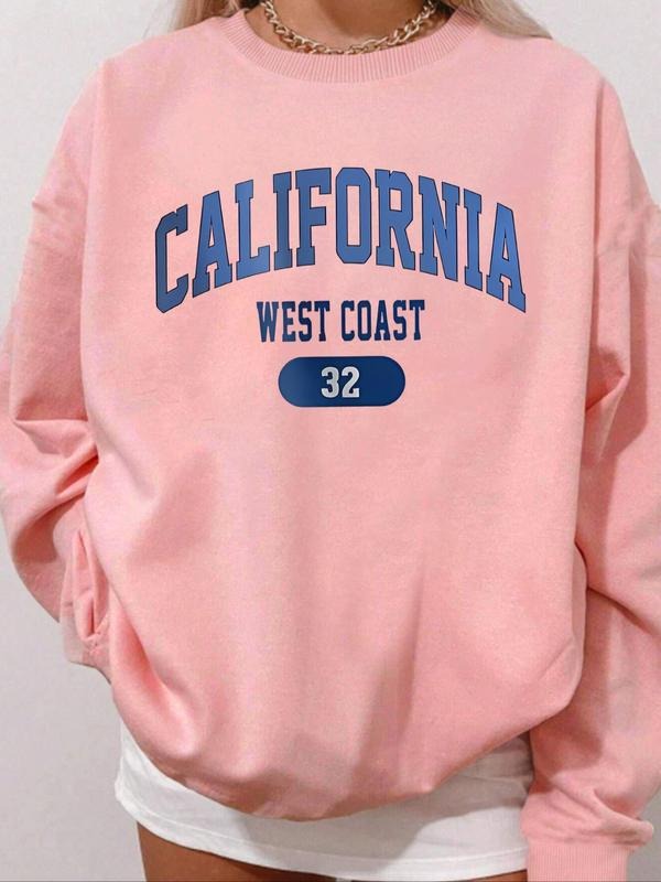 Women'WB shield Letter Print Drop Shoulder Pullover, Casual Long Sleeve Crew Neck Sweatshirt for Fall & Winter, Fashion...
