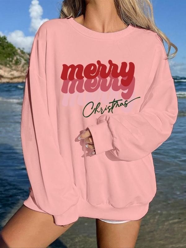 Women'WB shield Letter Print Drop Shoulder Pullover, Casual Long Sleeve Crew Neck Sweatshirt for Fall & Winter, Fashion...
