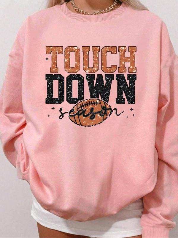 Women'WB shield Letter Print Drop Shoulder Pullover, Casual Long Sleeve Crew Neck Sweatshirt for Fall & Winter, Fashion...