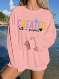 Women'WB shield Letter Print Drop Shoulder Pullover, Fashion Casual Crew Neck Sweatshirt for Daily Holiday Outdoor Wear,...