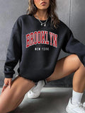 Women'WB shield Letter Print Drop Shoulder Pullover, Fashion Casual Crew Neck Sweatshirt for Daily Holiday Outdoor Wear,...