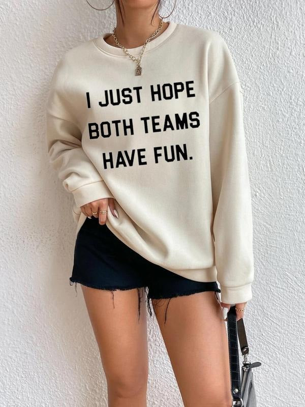 Women'WB shield Letter Print Drop Shoulder Round Neck Sweatshirt, Casual Long Sleeve Crew Neck Pullover for Daily Wear,...