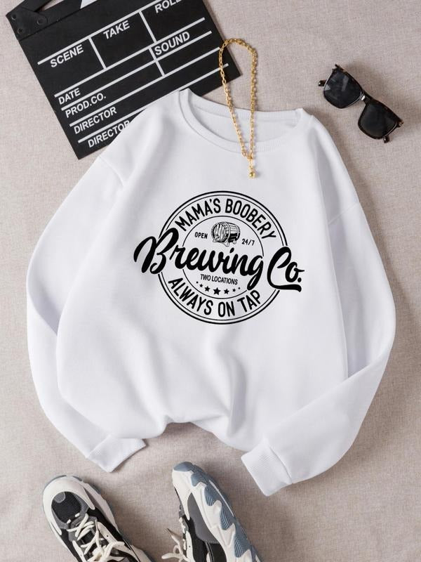Women'WB shield Letter Print Drop Shoulder Sweatshirt Without Necklace, Casual Fashion Long-Sleeve Round Neck Pullover...