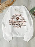 Women'WB shield Letter Print Drop Shoulder Sweatshirt, Casual Long Sleeve Crew Neck Pullover for Spring & Fall, Fashion...