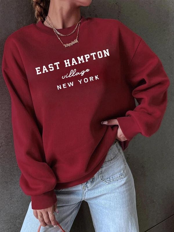 Women'WB shield Letter Print Drop Shoulder Sweatshirt, Casual Long-Sleeve Round Neck Pullover For Fall & Winter, Women'WB...