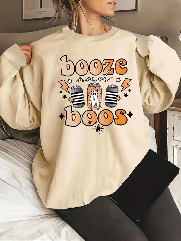 Women'WB shield Letter Print Drop Shoulder Sweatshirt, Casual Long Sleeve Round Neck Pullover for Daily Wear, Ladies Fall...