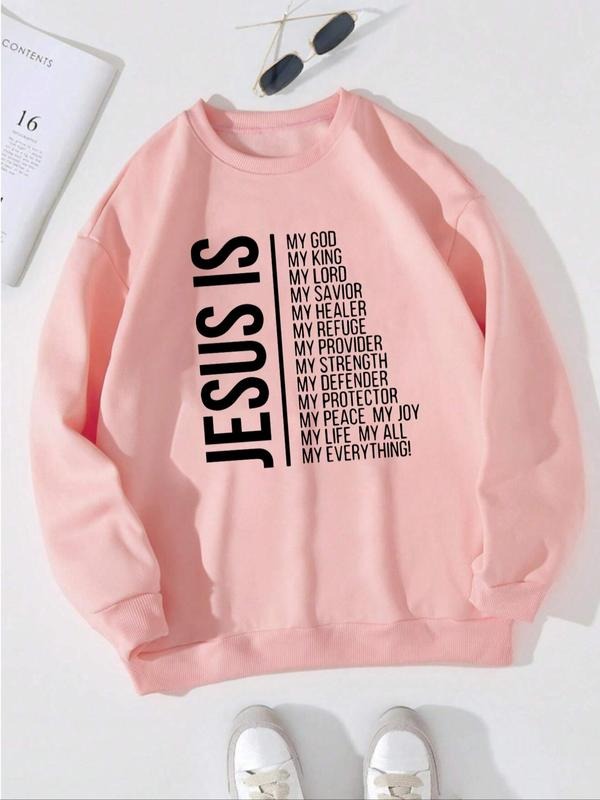 Women'WB shield Letter Print Drop Shoulder Sweatshirt, Casual Long Sleeve Round Neck Pullover for Daily Wear, Ladies...