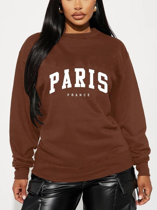 Women'WB shield Letter Print Drop Shoulder Sweatshirt, Casual Long Sleeve Round Neck Pullover for Daily Wear, Ladies TNF...