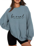 Women'WB shield Letter Print Drop Shoulder Sweatshirt, Casual Long Sleeve Round Neck Pullover for Daily Wear, Ladies TNF...