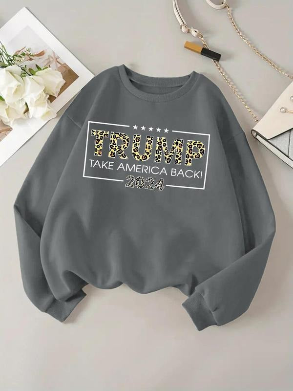 Women'WB shield Letter Print Drop Shoulder Sweatshirt, Casual Long Sleeve Round Neck Pullover for Daily Wear, Ladies TNF...