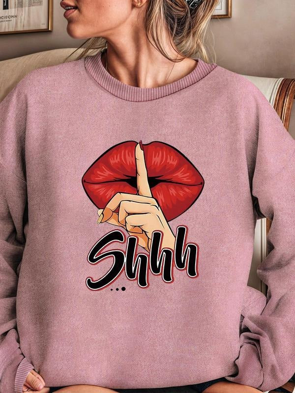 Women'WB shield Letter Print Drop Shoulder Sweatshirt, Casual Long Sleeve Round Neck Pullover for Daily Wear, Ladies TNF...