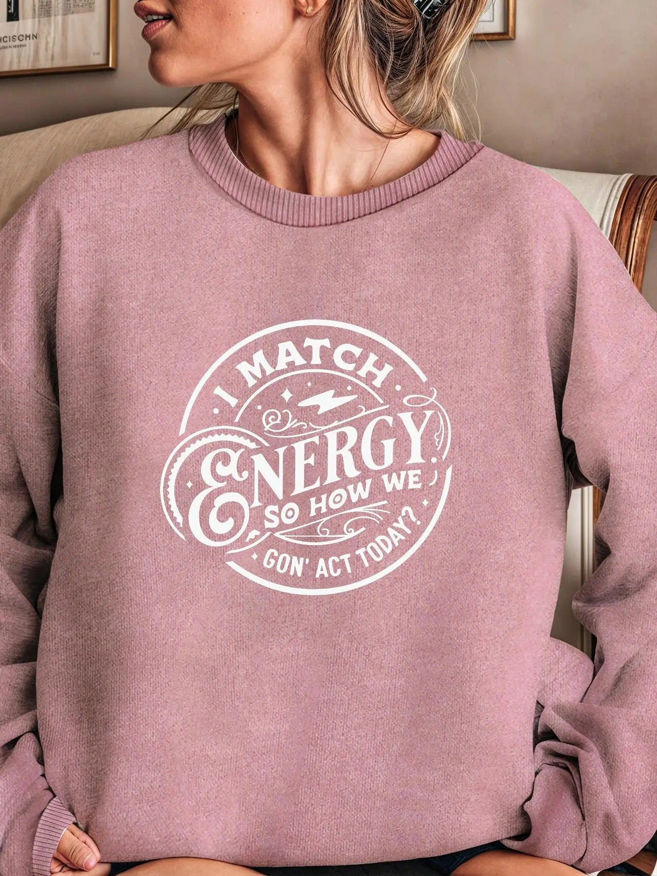 Women'WB shield Letter Print Drop Shoulder Sweatshirt, Casual Long Sleeve Round Neck Pullover for Daily Wear, Ladies TNF...