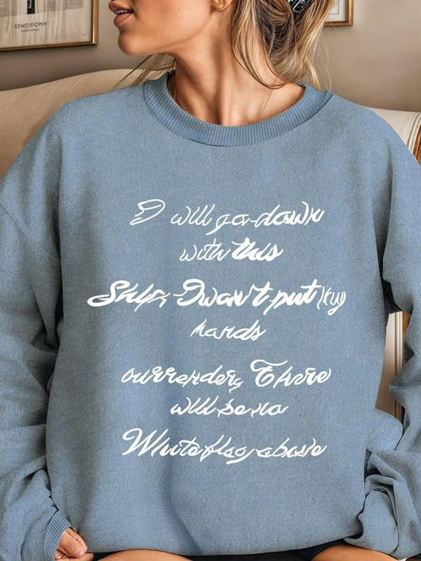 Women'WB shield Letter Print Drop Shoulder Sweatshirt, Casual Long Sleeve Round Neck Pullover for Daily Wear, Ladies TNF...