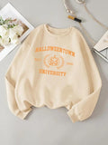 Women'WB shield Letter Print Drop Shoulder Sweatshirt, Casual Long Sleeve Round Neck Pullover for Daily Wear, Ladies TNF...