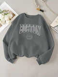 Women'WB shield Letter Print Drop Shoulder Sweatshirt, Casual Long Sleeve Round Neck Pullover for Daily Wear, Ladies TNF...