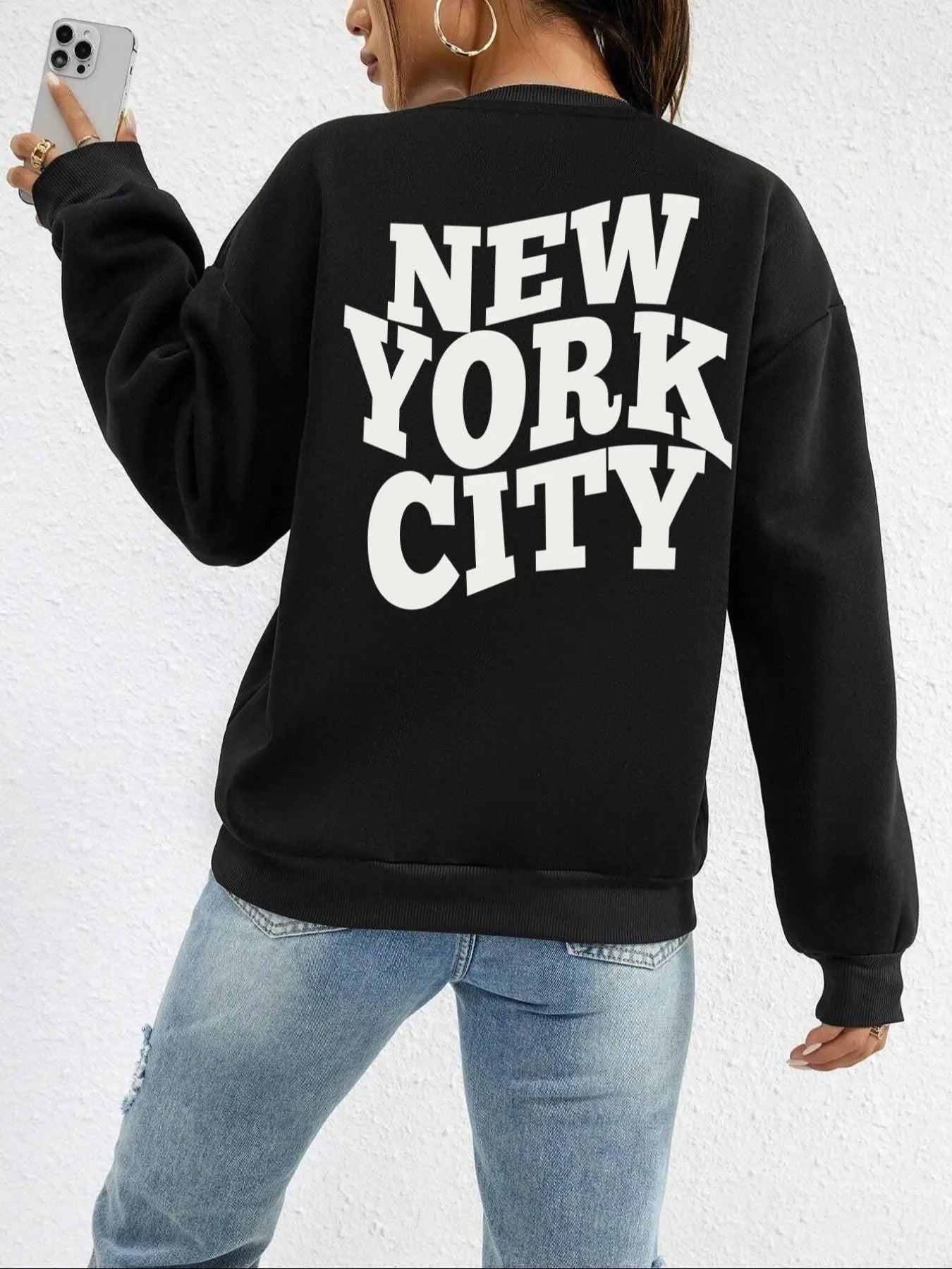Women'WB shield Letter Print Drop Shoulder Sweatshirt, Casual Long Sleeve Round Neck Pullover for Daily Wear, Ladies TNF...
