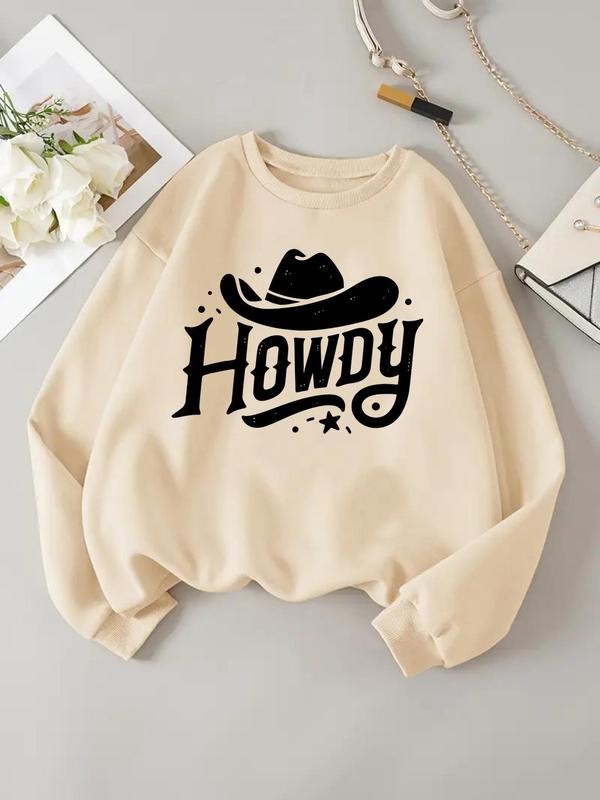 Women'WB shield Letter Print Drop Shoulder Sweatshirt, Casual Long Sleeve Round Neck Pullover for Daily Wear, Ladies TNF...