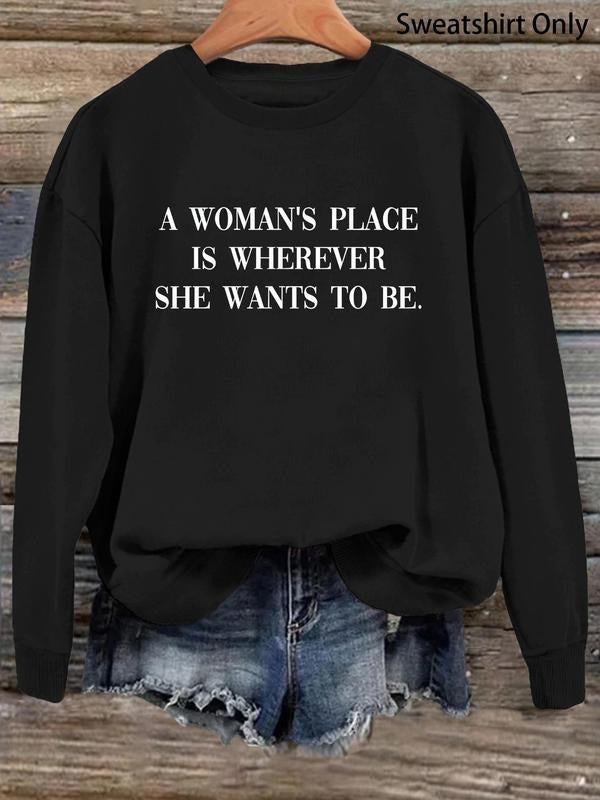 Women'WB shield Letter Print Drop Shoulder Sweatshirt, Casual Long Sleeve Round Neck Pullover for Fall & Winter, Ladies...