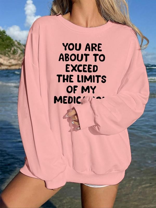 Women'WB shield Letter Print Drop Shoulder Sweatshirt, Casual Long Sleeve Round Neck Pullover for Fall & Winter, Ladies...