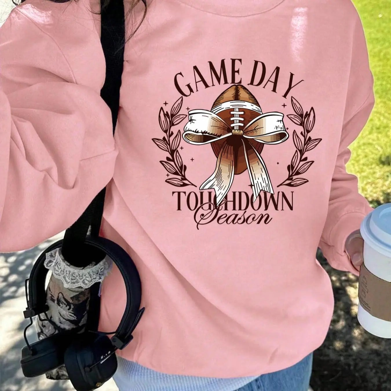 Women'WB shield Letter Print Drop Shoulder Sweatshirt, Casual Long Sleeve Round Neck Pullover for Fall & Winter, Ladies...