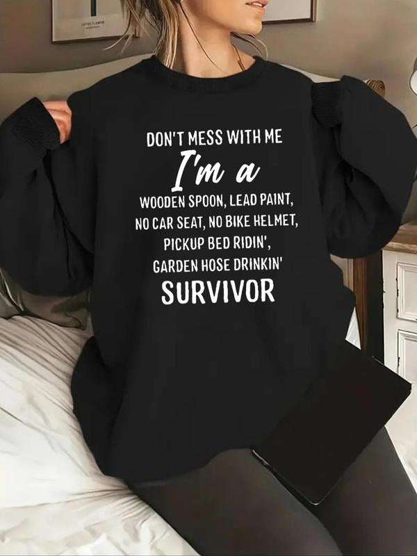 Women'WB shield Letter Print Drop Shoulder Sweatshirt, Casual Long Sleeve Round Neck Pullover for Fall & Winter, Ladies...