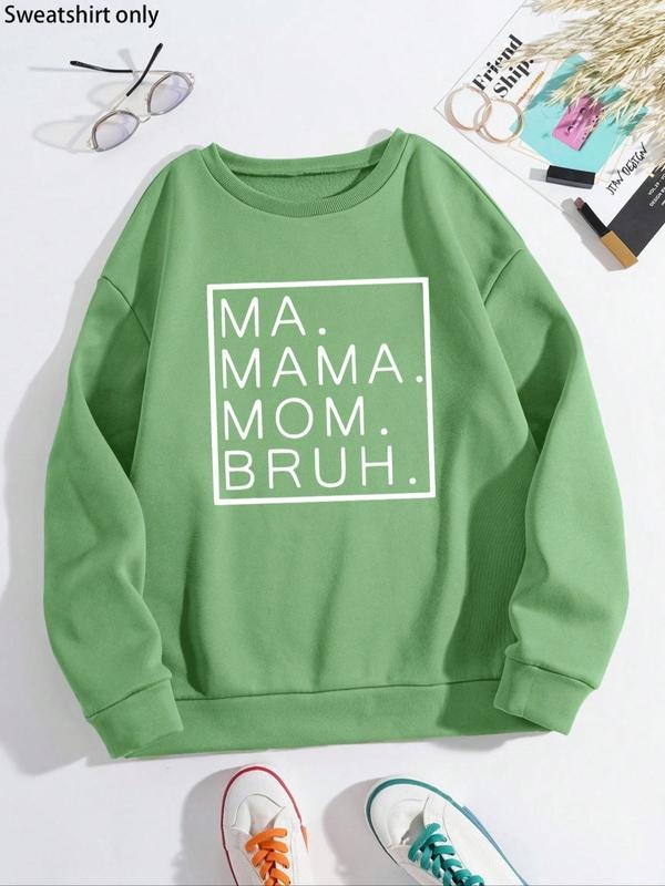 Women'WB shield Letter Print Drop Shoulder Sweatshirt, Casual Long Sleeve Round Neck Pullover for Fall & Winter, Ladies...