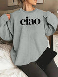 Women'WB shield Letter Print Drop Shoulder Sweatshirt, Casual Long Sleeve Round Neck Pullover for Fall & Winter, Ladies...